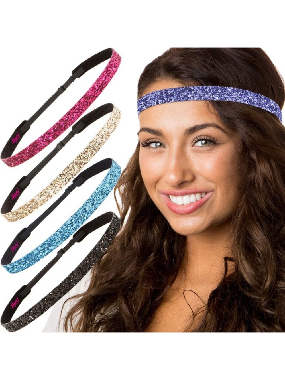 Plus Size Adjustable No-Slip Sparkly Glitter Headbands 5-Pack for Women & Teens
